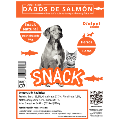 Dados Deshidratados de Carne de Salmón 60 g